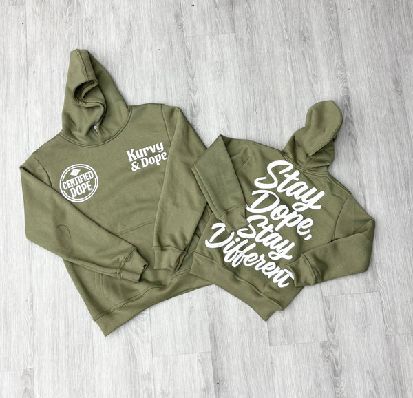 Stay Dope Stay Different™ Hoodie – Kurvy & Dope (Olive Green)