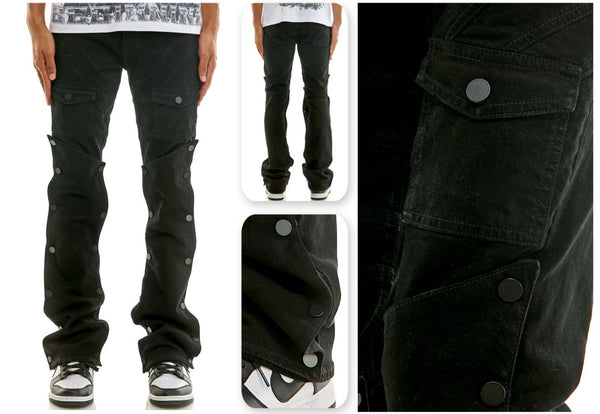 KDNK Tactical Snap Cargo Stacked Denim – Black