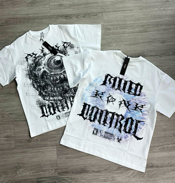 Mind Control Skull Graphic Tee – White