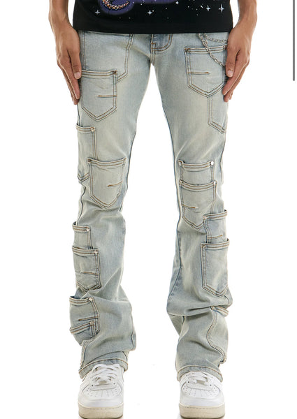 KDNK Stacked Cargo Denim – Light Wash