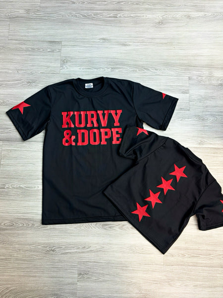 Kurvy & Dope Star Tee – Black/Red