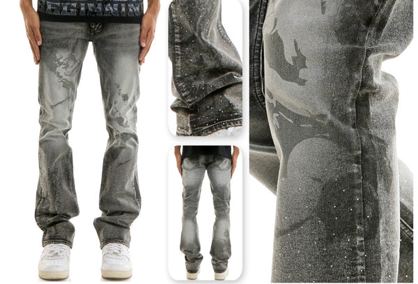 KDNK-Grayscale Splatter Stack Jeans
